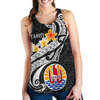 Tahiti Women's Racerback Tank - Tahiti Seal Polynesian Patterns Plumeria (Black) - Polynesian Pride