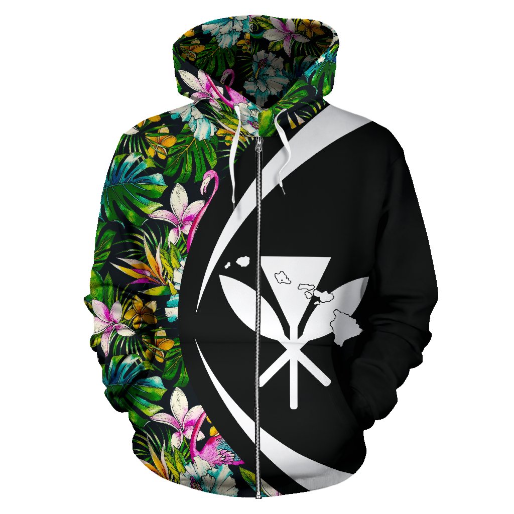 Kanaka Animals and Tropical Flowers Zipper Hoodie Circle Style - Polynesian Pride