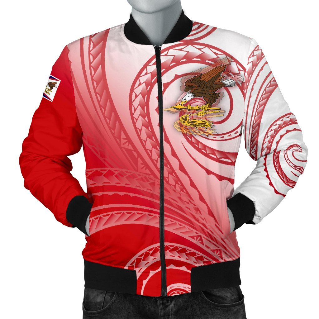 American Samoa Polynesian Men's Bomber Jacket - Bald Eagle (Red) Red - Polynesian Pride