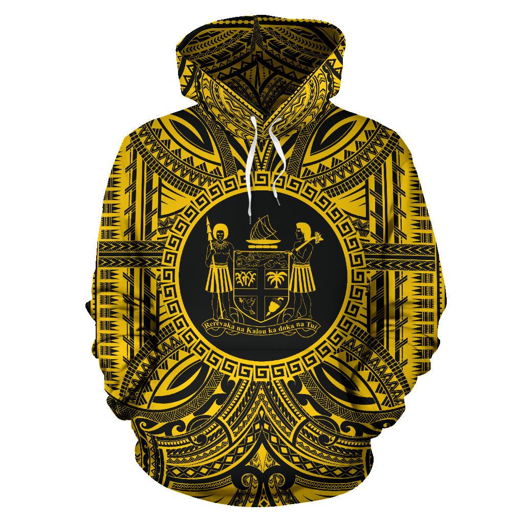 Fiji ll Over Hoodie Fiji Coat of rms Polynesian Gold Black Unisex Gold - Polynesian Pride