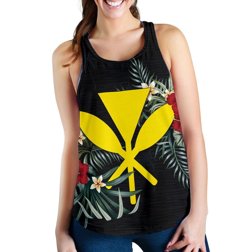 Hawaii Kanaka Hibiscus Women's Racerback Tank A25 Black - Polynesian Pride