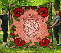 Hawaii Turtle Hibiscus Pink Premium Quilt - Fide Style Pink - Polynesian Pride