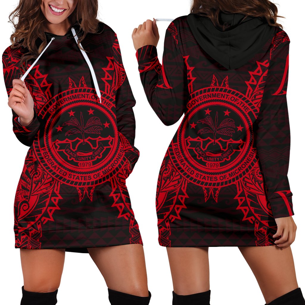 Federated States of Micronesian Hoodie Dress Map Red Red - Polynesian Pride