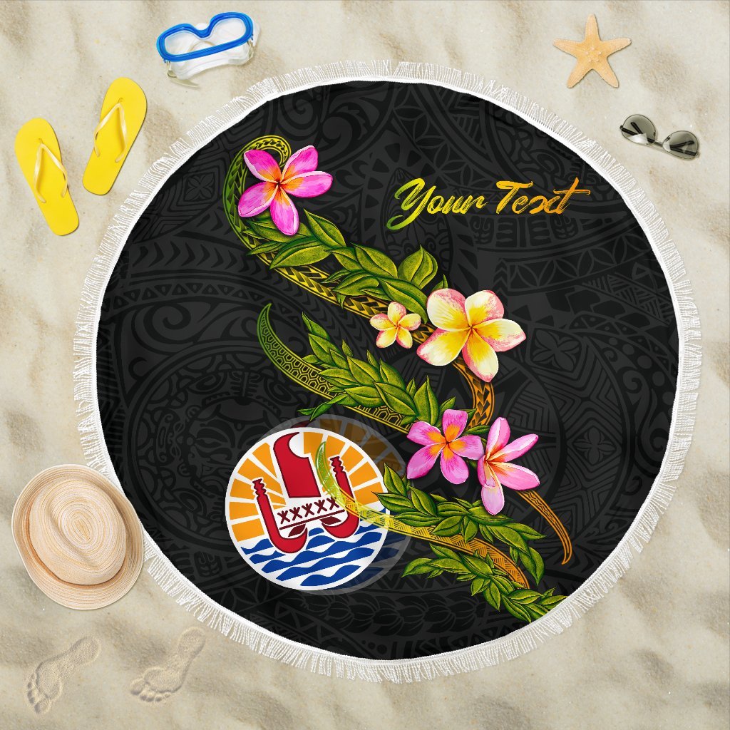 Tahiti Custom Personalised Beach Blanket - Plumeria Tribal ONE STYLE ONE SIZE BLACK - Polynesian Pride