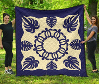Hawaiian Turtle Coconut Pattern Premium Quilt - Blue - Argu Style - AH Blue - Polynesian Pride