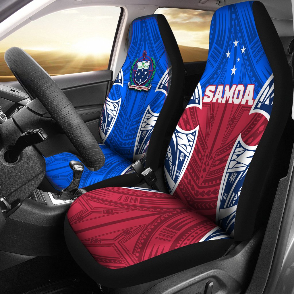 Samoa Polynesian Car Seat Covers - Samoan Pattern With Seal Universal Fit Blue - Polynesian Pride