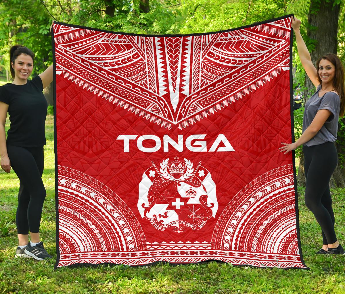 Tonga Premium Quilt - Tonga Coat Of Arms Polynesian Chief Red Version Red - Polynesian Pride