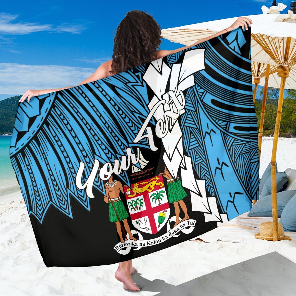 Fiji Polynesian Custom Personalised Sarong - Tribal Wave Tattoo Flag Style One Style One Size Blue - Polynesian Pride