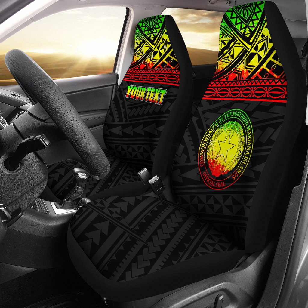 Northern Mariana Islands Custom Personalised Car Seat Covers - C N M I Seal Polynesian Reggae Horizontal Universal Fit Black - Reggae - Polynesian Pride