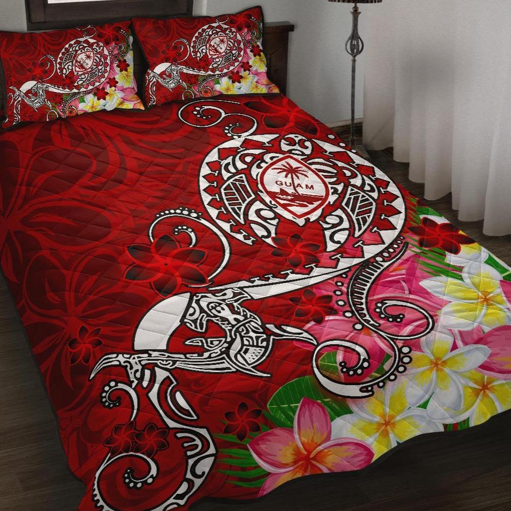 Guam Quilt Bed Set - Turtle Plumeria (Red) Red - Polynesian Pride