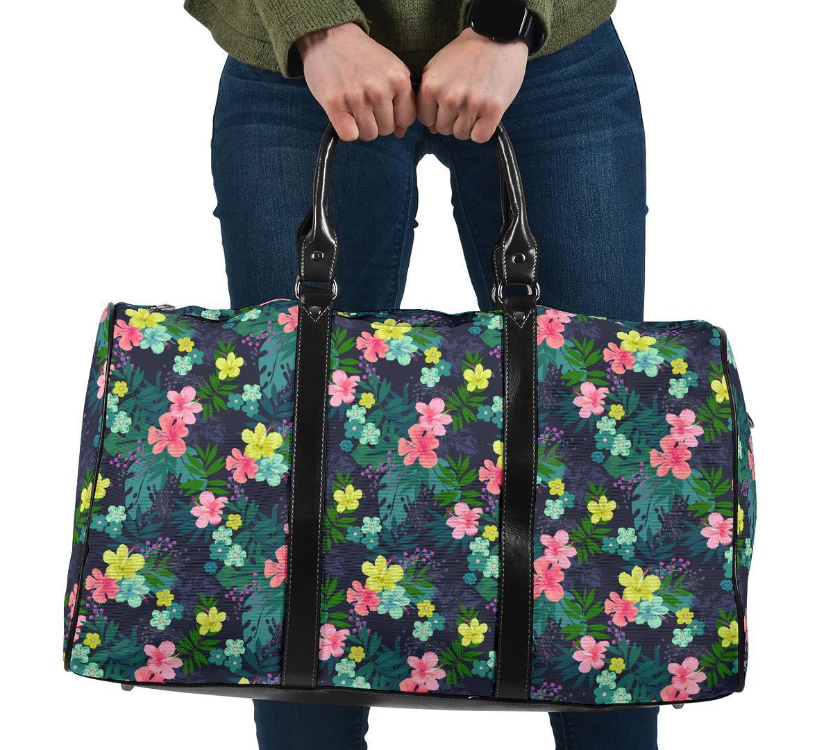 Tropical Hibiscus Palm Leaves Hawaii Travel Bag Travel Bag One size Black - Polynesian Pride