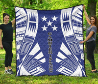 Gambier Islands Premium Quilt - Gambier Islands Flag Polynesian White Tattoo (Blue) - Polynesian Pride