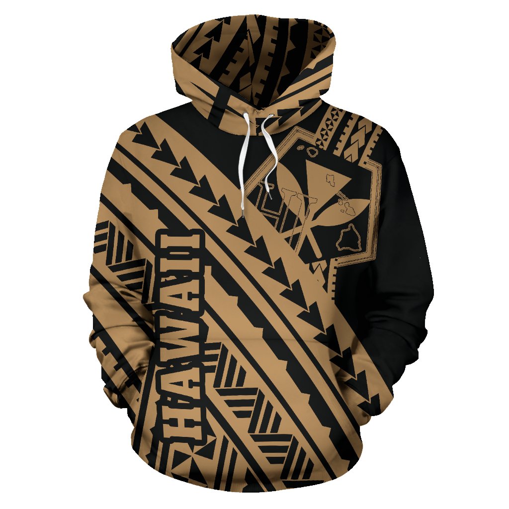 Hawaii Kanaka Polynesian Hoodie Poly Style Golden - Polynesian Pride