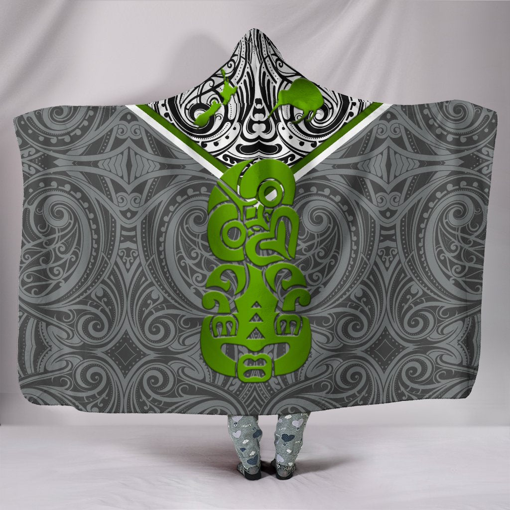 New Zealand Maori Rugby Hooded Blanket Pride Version - Gray Hooded Blanket Gray - Polynesian Pride