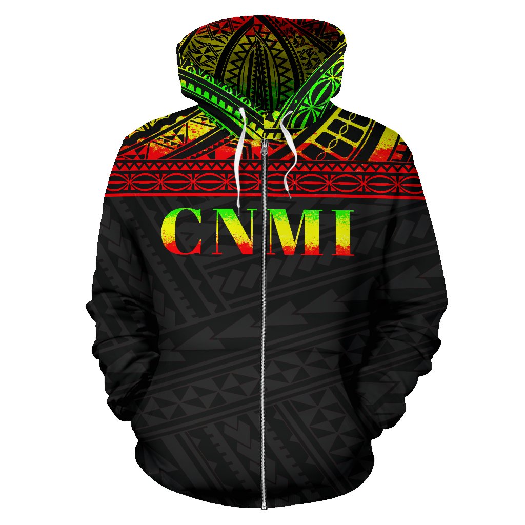 Northern Mariana Islands Polynesian All Over Zip up Hoodie Reggae Horizontal Version - Polynesian Pride