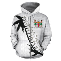 Fiji Cibi Zip up Hoodie Fiji Coat of Arms White - Polynesian Pride
