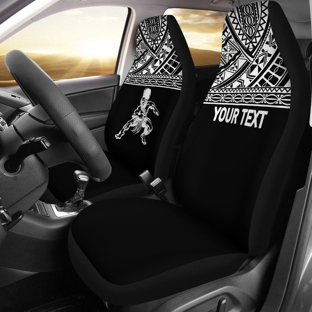 Hawaii Custom Personalised Car Seat Covers - Polynesian Warriors White Horizontal Universal Fit Black - Polynesian Pride