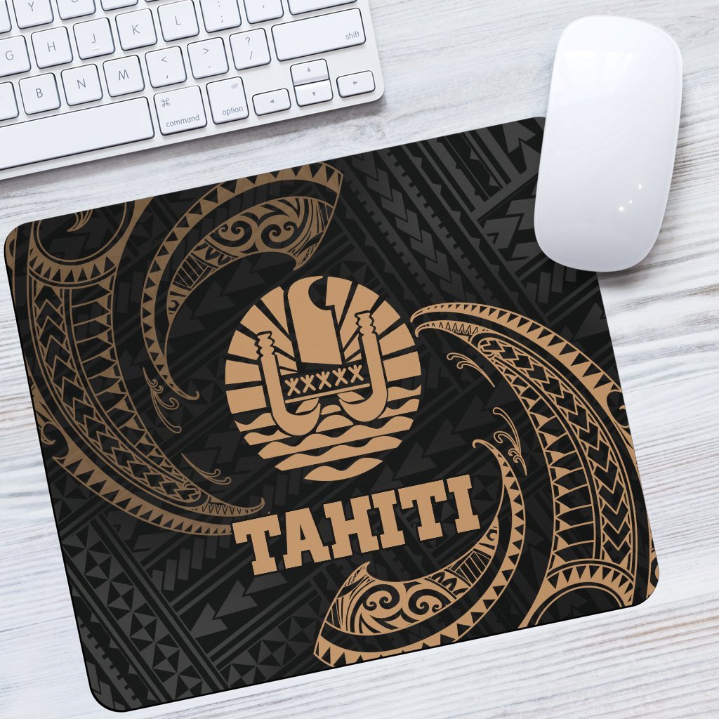 Tahiti Polynesian Mouse Pad - Gold Tribal Wave One Style One Size Black - Polynesian Pride