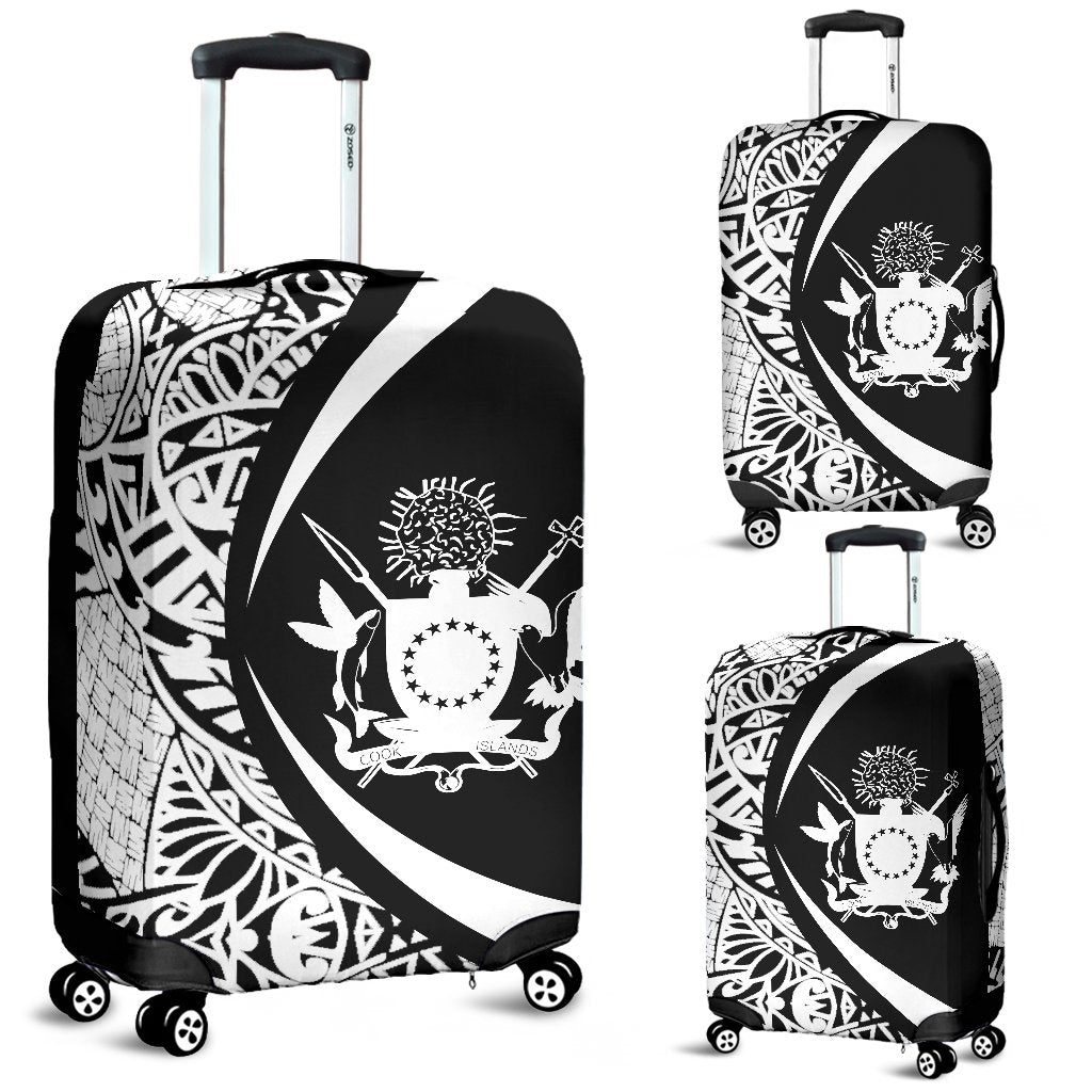 Cook Islands Polynesian Luggage Cover - Circle Style 02 Black - Polynesian Pride