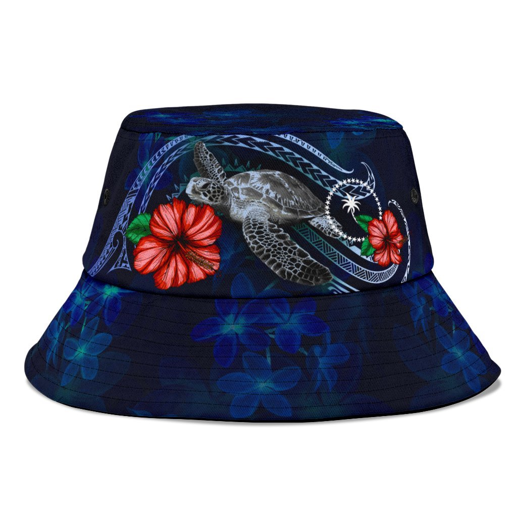 Chuuk Polynesian Bucket Hat - Blue Turtle Hibiscus Unisex Universal Fit Blue - Polynesian Pride