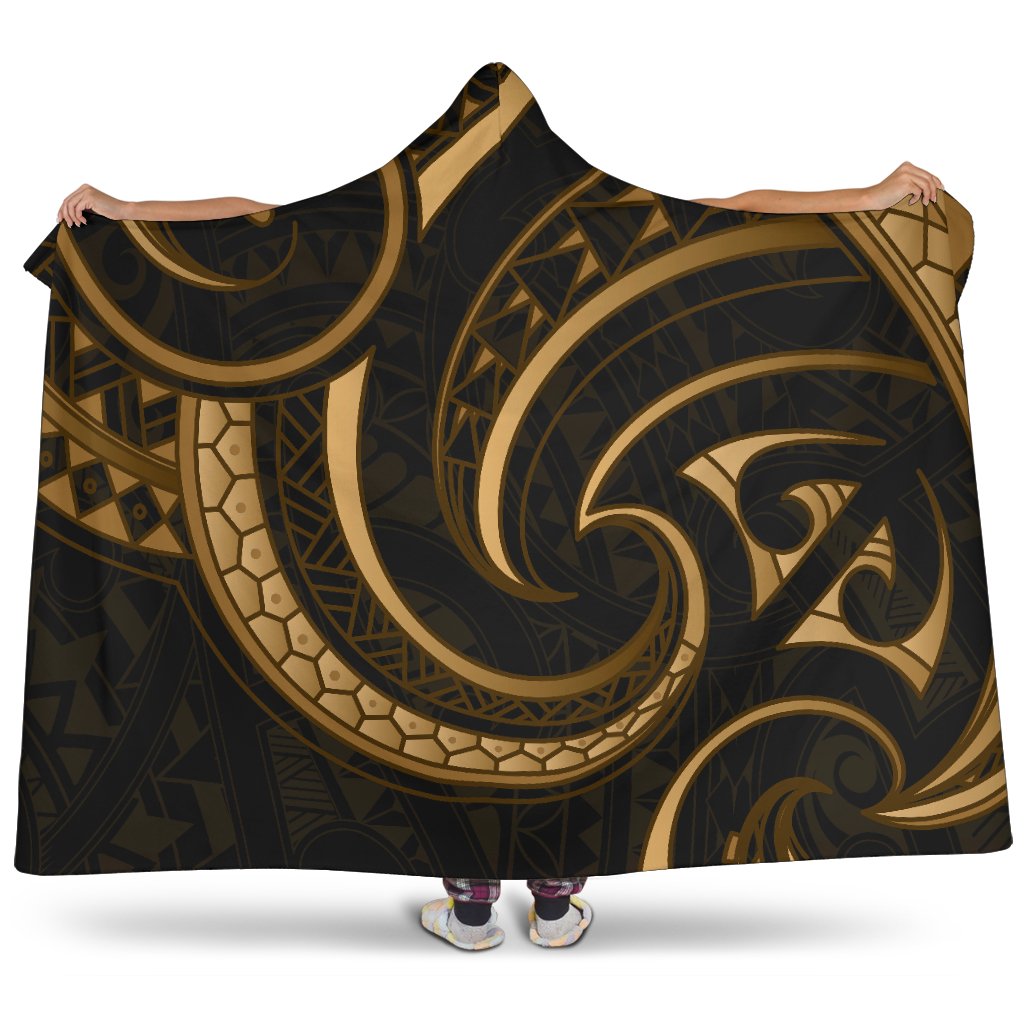 New Zealand Maori Mangopare Hooded Blanket Polynesian - Gold Hooded Blanket Gold - Polynesian Pride