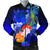 American Samoa Polynesian Custom Personalised Men's Bomber Jacket - Humpback Whale with Tropical Flowers (Blue) Blue - Polynesian Pride