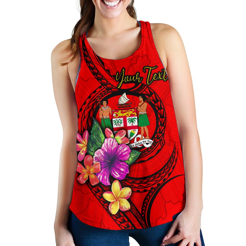 Fiji Polynesian Custom Personalised Women's Racerback Tank - Floral With Seal Red Red - Polynesian Pride