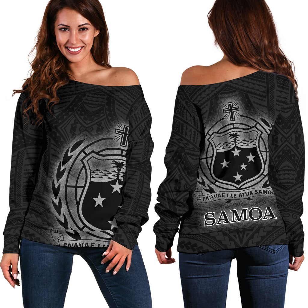 Samoa Women's Off Shoulder Sweater - Polynesian Patterns Galaxy Black - Polynesian Pride