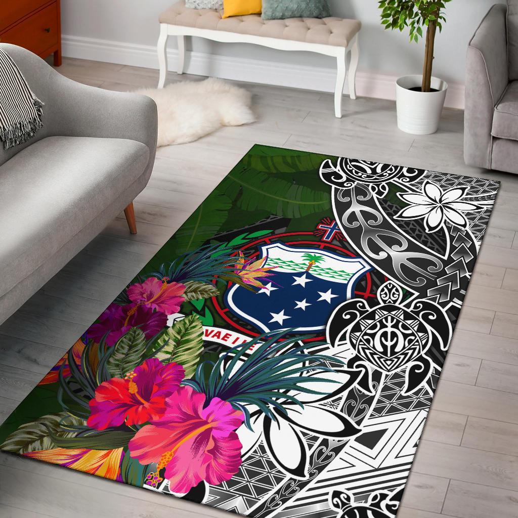 Samoa Area Rug - Turtle Plumeria Banana Leaf Black - Polynesian Pride