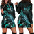 Fiji Polynesian Hoodie Dress - Turtle With Blooming Hibiscus Turquoise Turquoise - Polynesian Pride