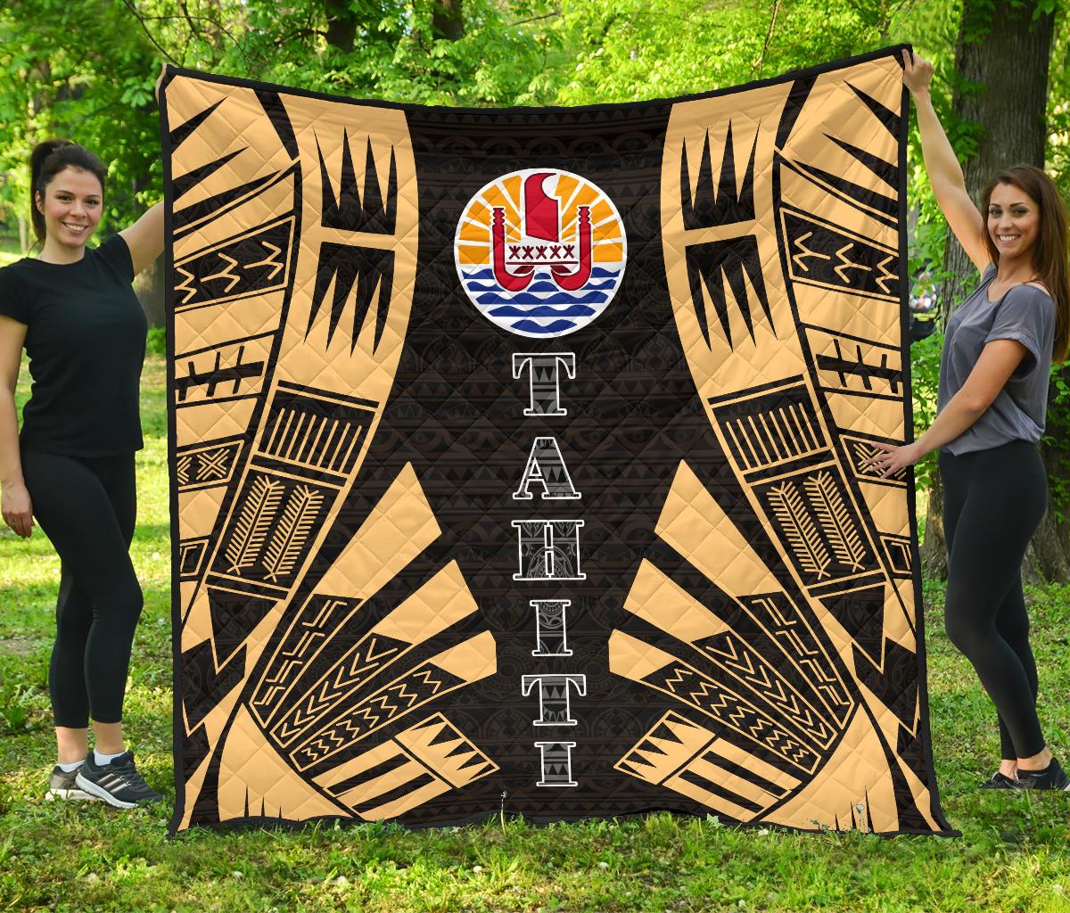 Tahiti Premium Quilt - Tahiti Flag Polynesian Gold Tattoo Gold - Polynesian Pride