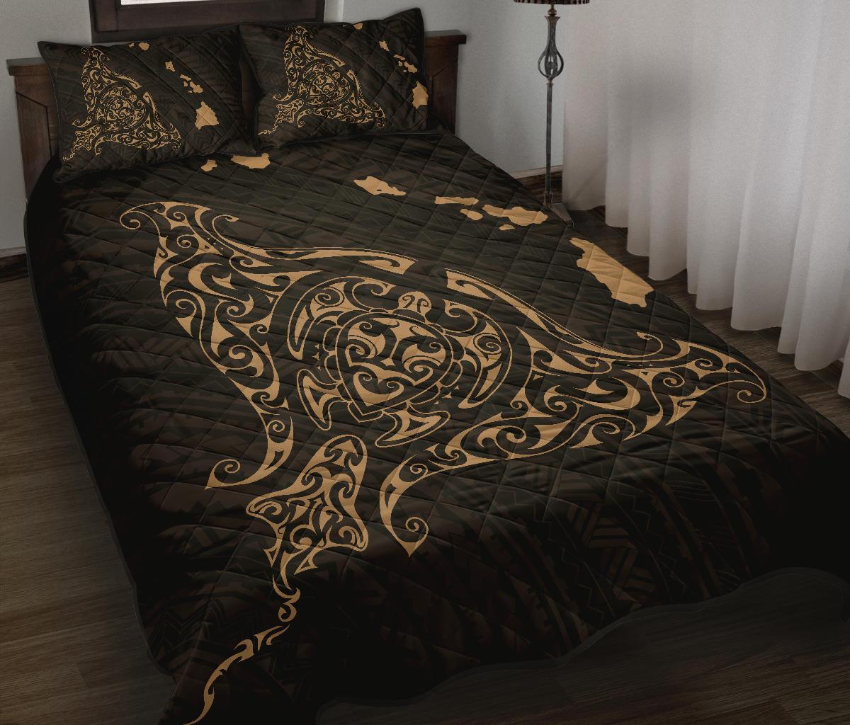 Rays Hawaii Map Polynesian Quilt Bed Set - Gold - Polynesian Pride
