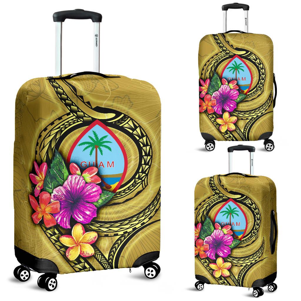 Guam Polynesian Luggage Covers - Floral With Seal Gold Yellow - Polynesian Pride