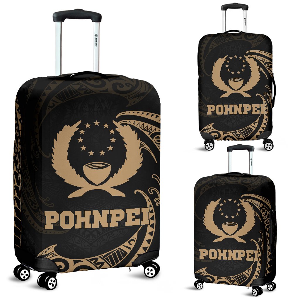 Pohnpei Micronesia Luggage Covvers - Gold Tribal Wave Black - Polynesian Pride