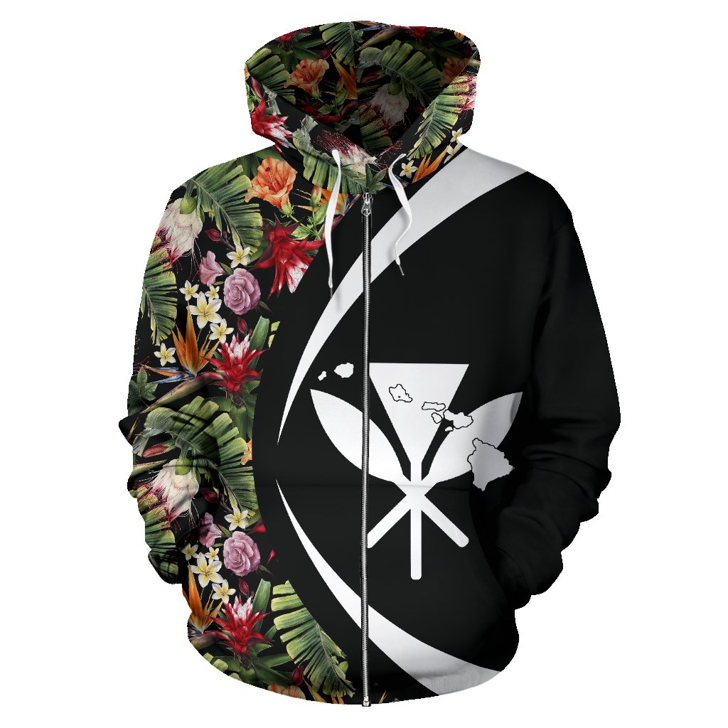 Kanaka Tropical Flowers Watercolor Zipper Hoodie Circle Style - Polynesian Pride