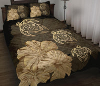Hawaiian Map Turtle Hibiscus Vintage Polynesian Quilt Bedding Set Gold - Polynesian Pride