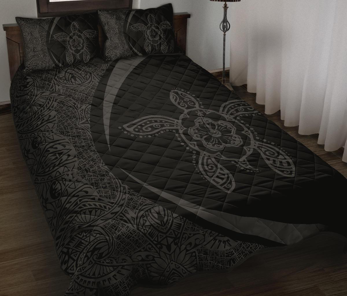 Hawaiian Polynesian Turtle Quilt Bed Set - Circle Style Grey - Polynesian Pride
