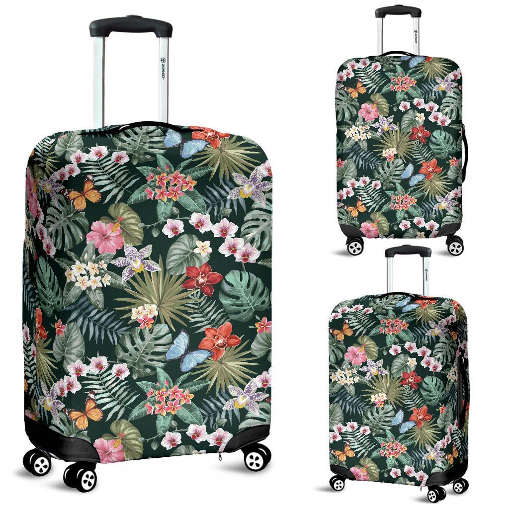 Tropical Plumeria Pattern With Palm Leaves Luggage Cover White - Polynesian Pride