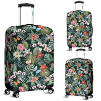 Tropical Plumeria Pattern With Palm Leaves Luggage Cover White - Polynesian Pride