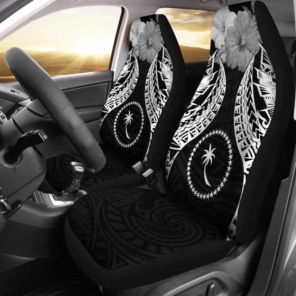 Chuuk Polynesian Car Seat Covers Pride Seal And Hibiscus Black Universal Fit Black - Polynesian Pride