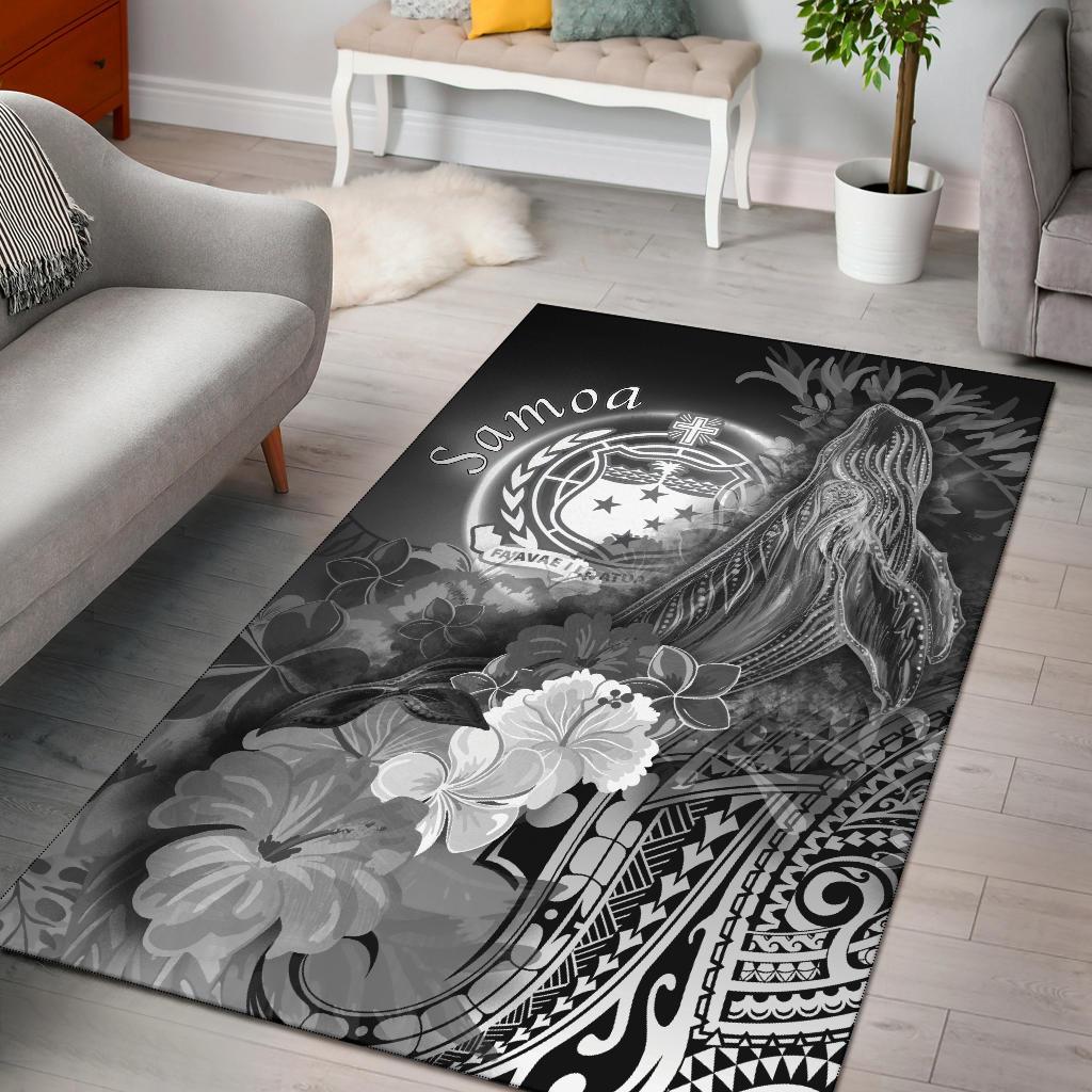 Samoa Area Rug - Humpback Whale with Tropical Flowers (White) White - Polynesian Pride