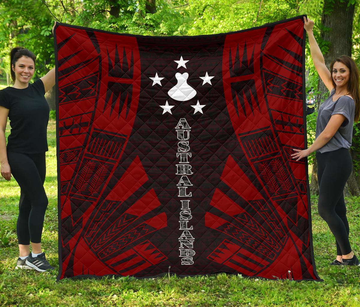 Austral Islands Premium Quilt - Austral Islands Flag Polynesian Red Tattoo (Dark Red) Red - Polynesian Pride