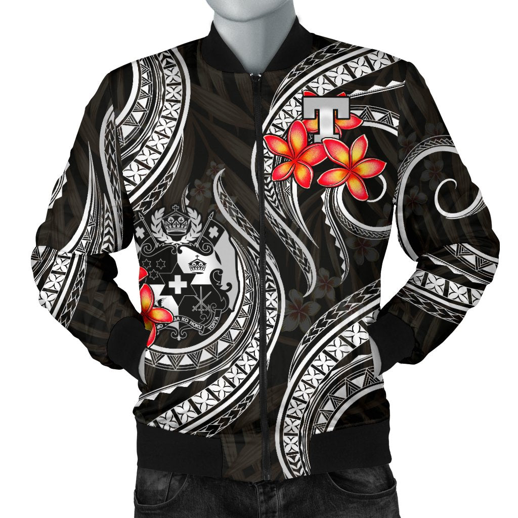 Tonga Polynesian Men Bomber Jacket - White Plumeria - Polynesian Pride