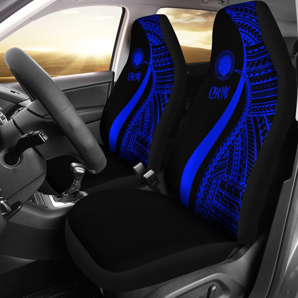 Northern Mariana Islands Car Seat Covers - Blue Polynesian Tentacle Tribal Pattern Universal Fit Blue - Polynesian Pride