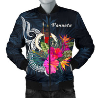 Vanuatu Polynesian Men's Bomber Jacket - Tropical Flower Blue - Polynesian Pride
