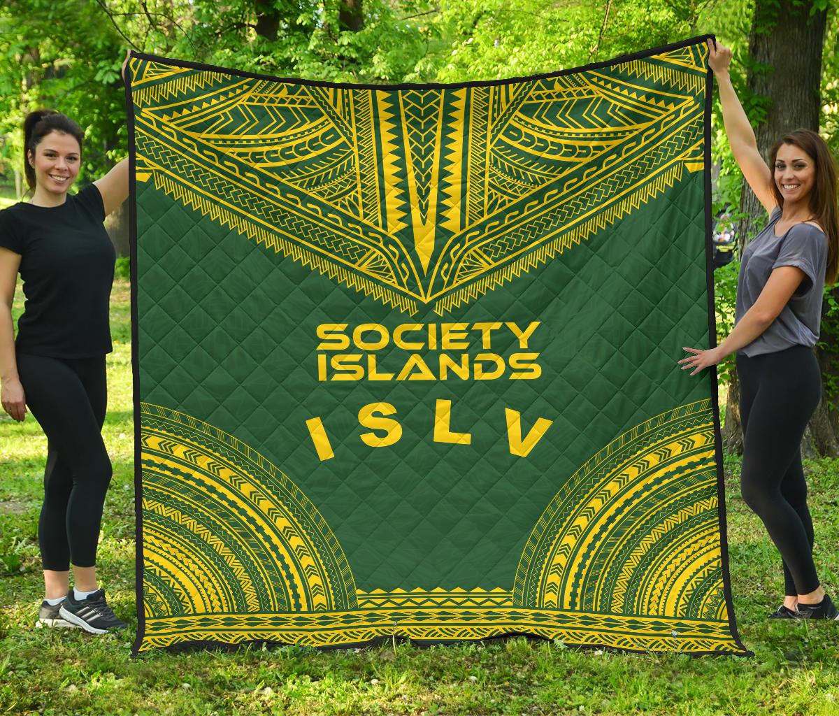 Society Islands Premium Quilt - Society Islands Flag Polynesian Chief Green Version Green - Polynesian Pride