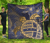 Hawaii Turtle Hibiscus Gold Premium Quilt - Kyn Style Gold - Polynesian Pride