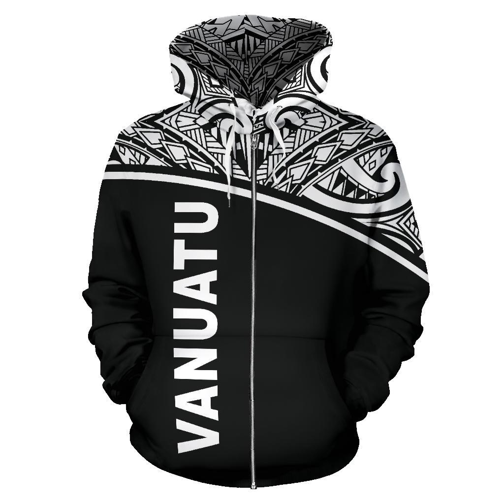 Vanuatu Polynesian Zip up Hoodie Black Curve - Polynesian Pride