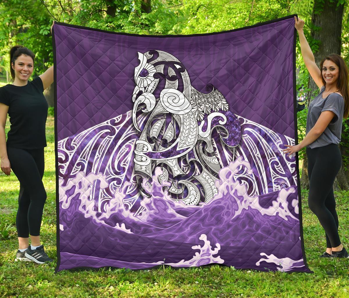 Maori Manaia The Blue Sea Premium Quilt, Purple - Polynesian Pride