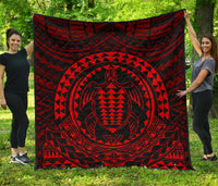 Hawaiian Kakau Honu Arc Red Polynesian Premium Quilt Red - Polynesian Pride